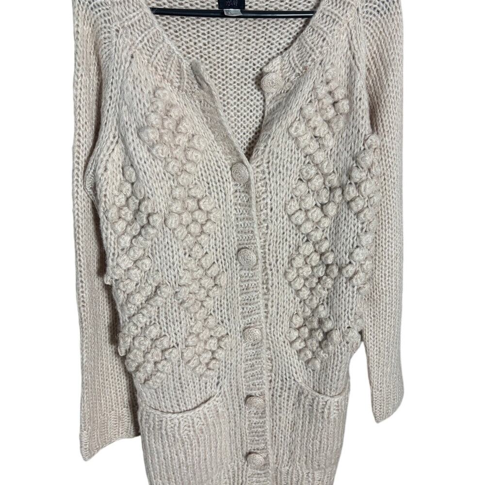 H&M Chunky Knit Cardigan Small Cream‎ Bobbie Knit Button Front Cozy Mohair Blend